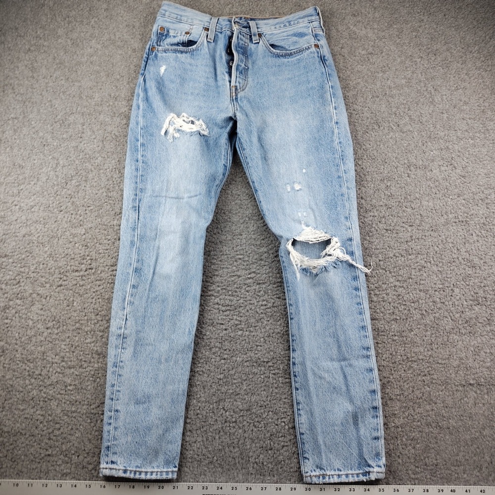 Levis 501 Big E Jeans Womens 27x30 Skinny High Waisted Distressed Button Fly